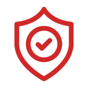 Red shield icon with a checkmark, symbolizing security or verification